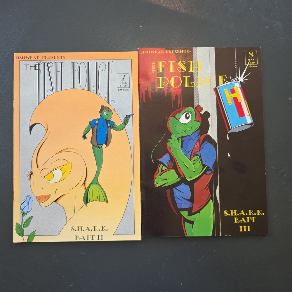 The Fish Police Comics #7 #8 Lot Steve Moncuse Fishwrap Productions 1986 Vintage